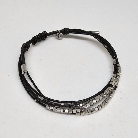 Fossil Brown Leather Multi Cord Silver Tone Beads Bracelet Boho - Picture 2 of 12